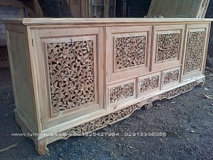 bufet palembang ukiran kayu jati jepara 3 laci 4 pintu ukuran 200cm