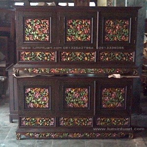 bufet palembang laci bawah ukiran kayu jati jepara motif